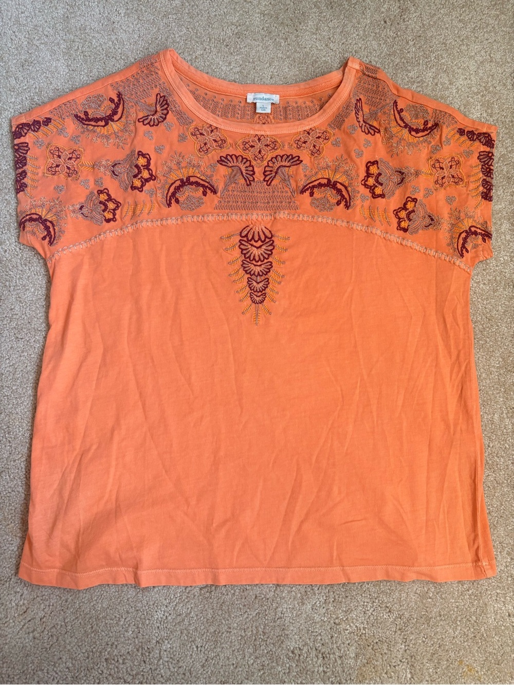 Sundance Orange Embroidered Short Sleeve Tee